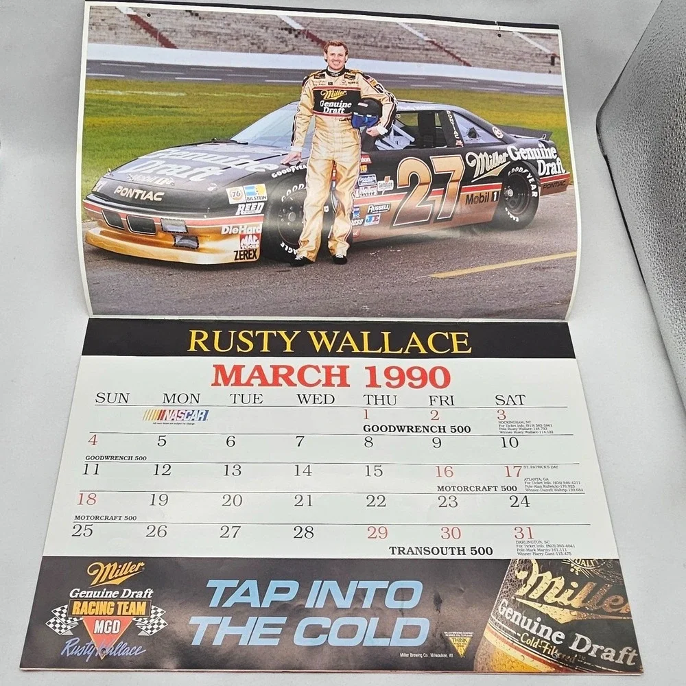 1990 Winston Cup NASCAR Driver Calendar Harry Gant Ken Schrader Geoff Bodine VTG